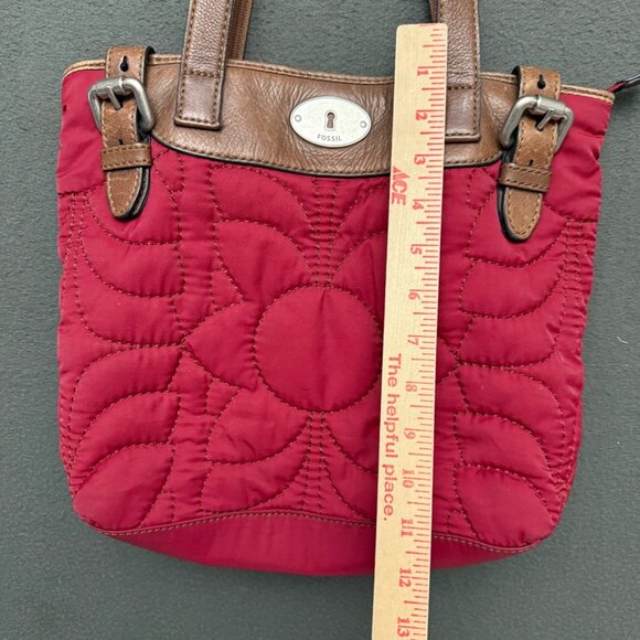 Fossil Red & Brown Key-Per Quilted Handbag Leather Accents - Picture 2 of 7